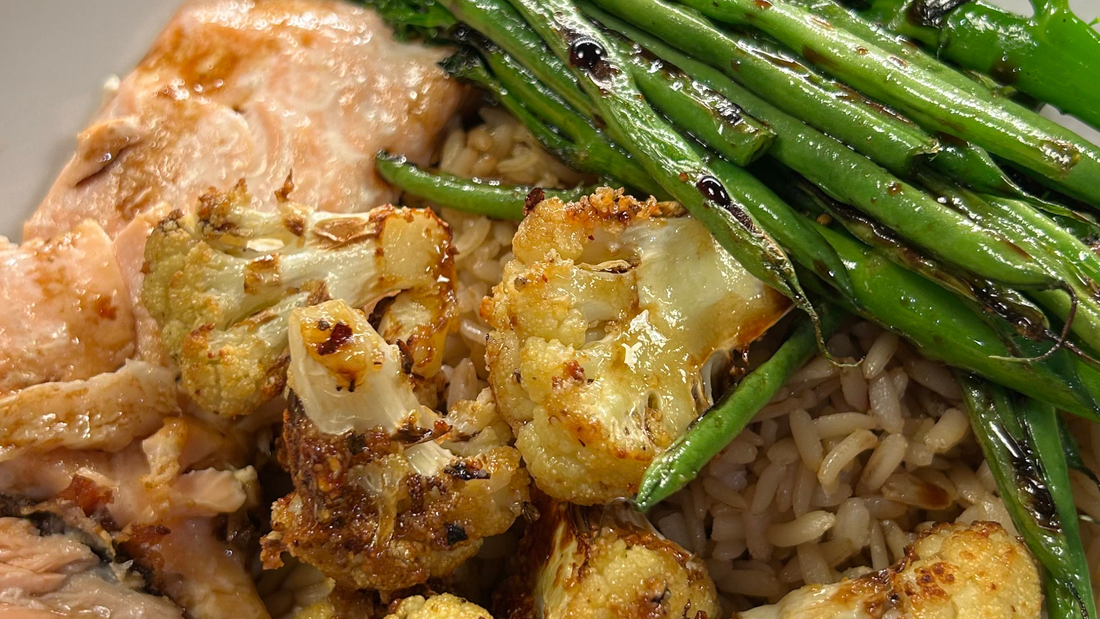 Collagen Cooking Series: Crispy Collagen Cauliflower with Salmon and Veggies