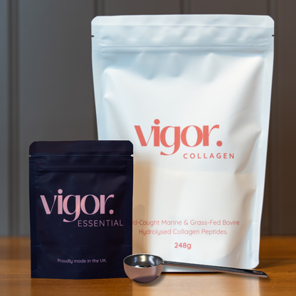 The Vigor Duo Bundle - Our collagen and essential multivitamin plus a reusable stainless steel scoop for easy dosing