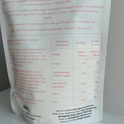 Vigor Collagen Nutritional Info