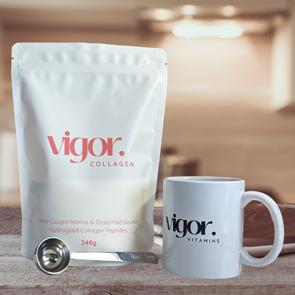 Vigor Collagen and Vigor mug - stir into coffee, tea, drinks