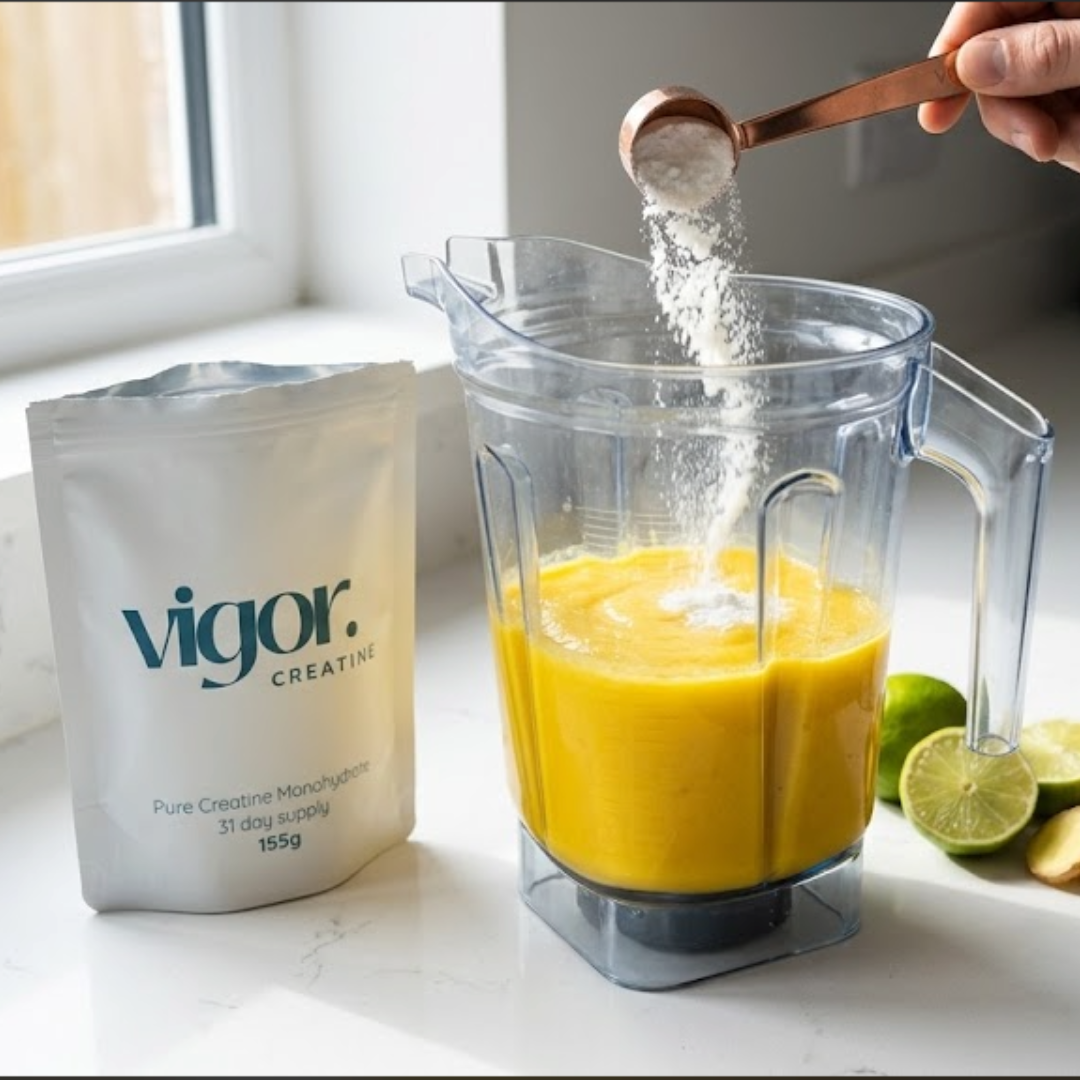 Vigor Creatine 5g daily dose; easy to mix into water or smoothies