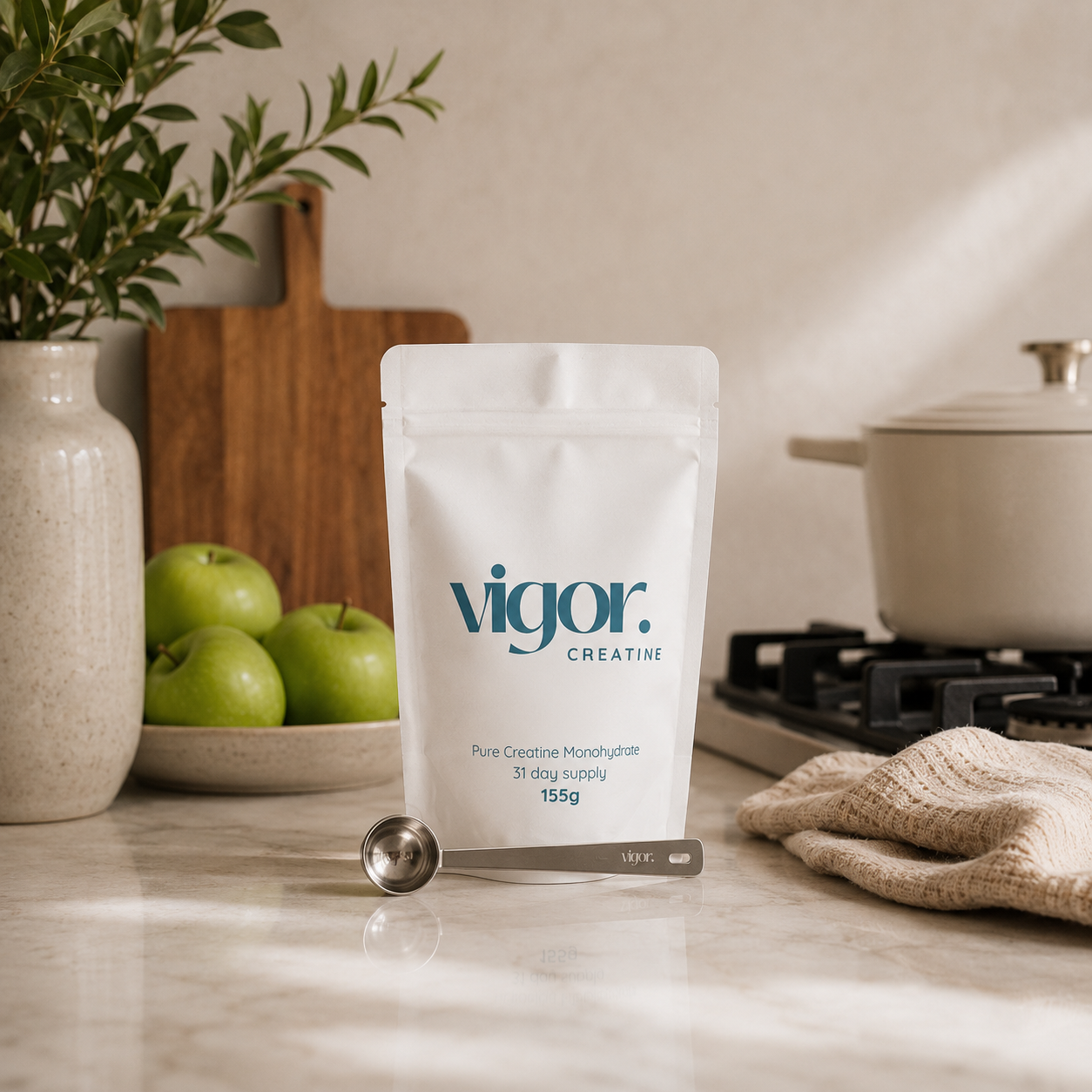 Vigor Creatine Reusable 5g Daily Dosage Scoop in Kitchen