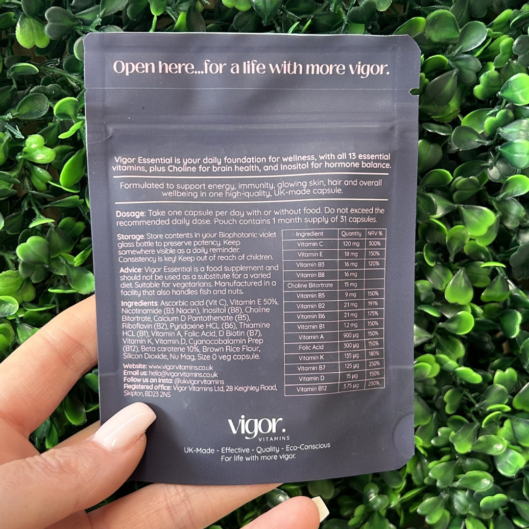 Vigor Essential Back of Pack Ingredients