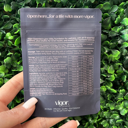 Vigor Essential Back of Pack Ingredients