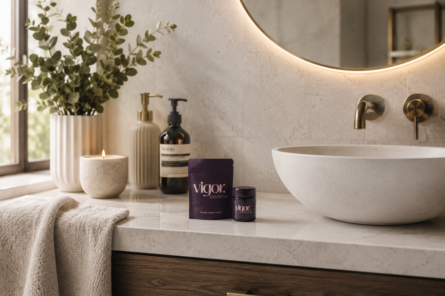 Vigor Essential bottle and refill pouch - recyclable, protects vitamin potency, clean, no fillers, no flavours