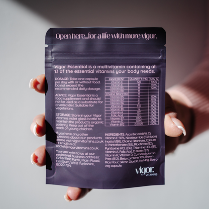 Vigor Essential multivitamin ingredients label